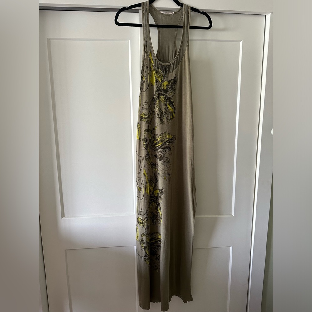 Floral Print Sleeveless Dress - Yellow and Gray